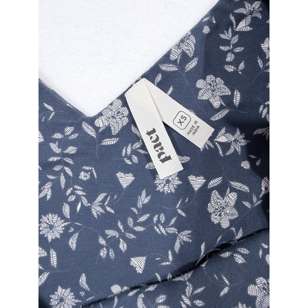Pact Organic Cotton Midi Dress Floral Size XS 3/4 Sleeve Blue Stretch Granola - Picture 3 of 9